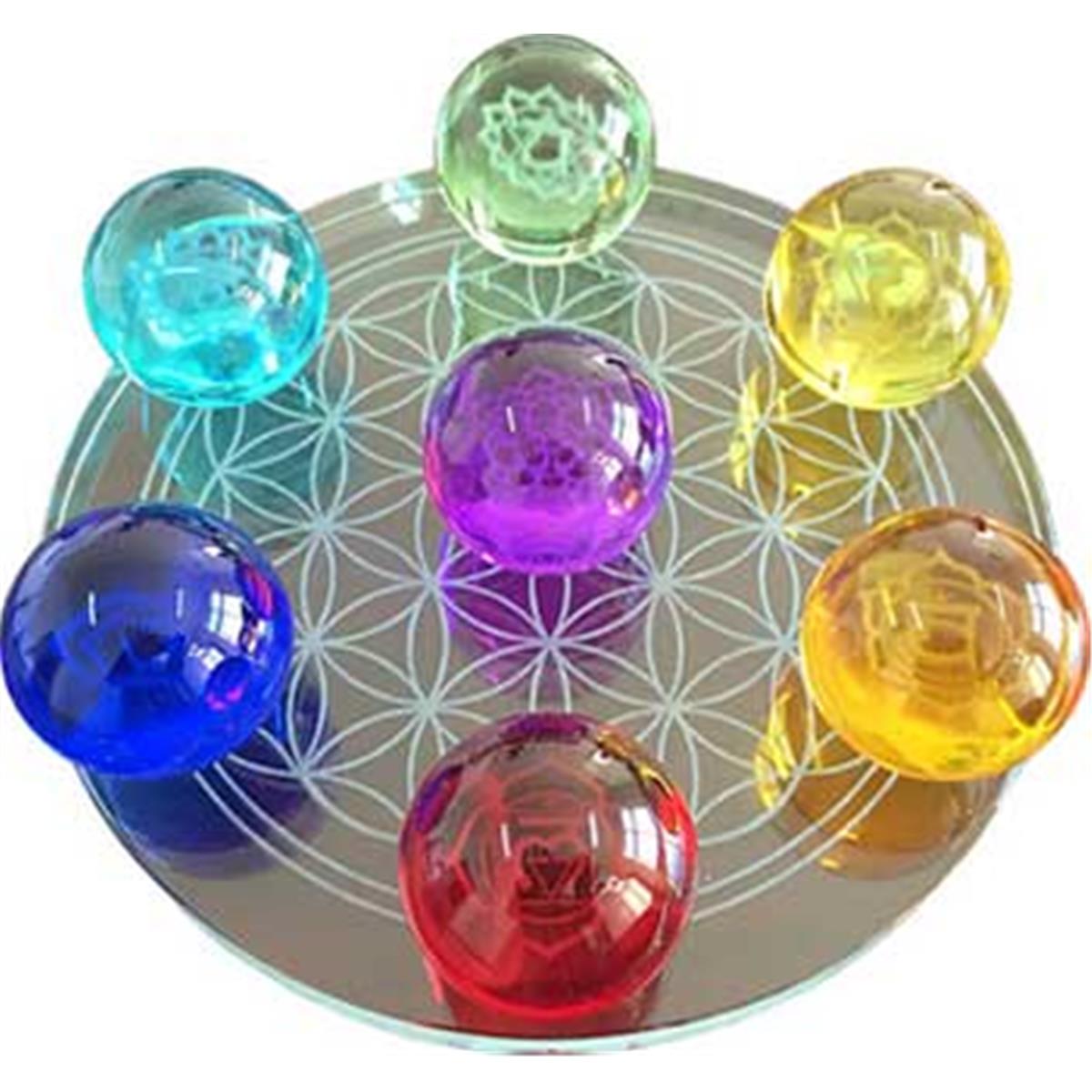 Picture of Azure Green FC55CHA7 55 mm 7 Chakra Flower of Life Set Crystal Balls