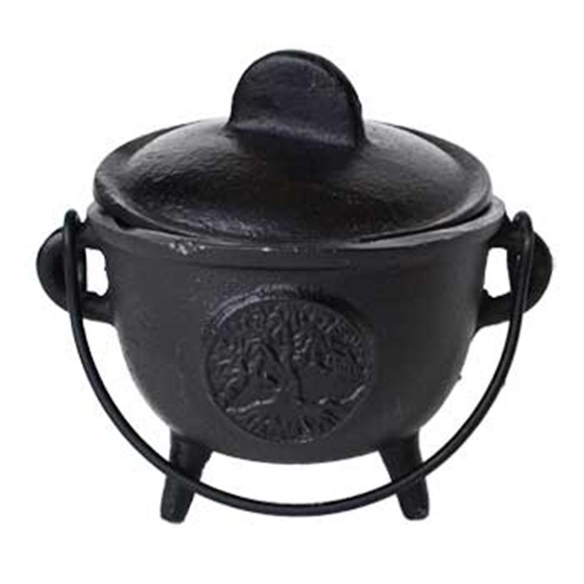 Picture of Azure Green ICBR94 5 in. Cast Iron Cauldron with Lid Tree of Life