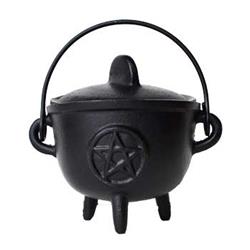 Picture of Azure Green ICBR95 5 in. Cast Iron Cauldron with Lid Pentagram