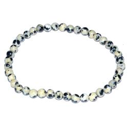 Dalmatian Stone Stretch Bracelet - Black & White - 4 mm - High Quality