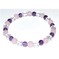 JB6AMERQ 6 mm Amethyst, Rose Quartz & Quartz Bracelet