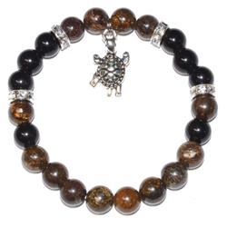 JB8BROT 8 mm Bronzite & Rainbow Obsidian with Turtle Bracelet