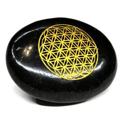 Picture of Azure Green GPSTOUFOL3 Tourmailne Flower of Life Palm Stone