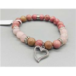 8 mm Rhodonite & Rose Quartz with Heart Bracelets