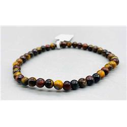 Tri-Color Tiger Eye Bracelet - Multi-Color - 4 mm - Durable Elastic Band - Natural Stones