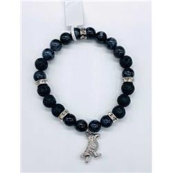 JB8497 8 mm Gabbro Lava Raven Bracelet, Indigo