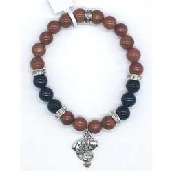 JB8065 8 mm Sandstone Fish Bracelet, Gold & Black Agate