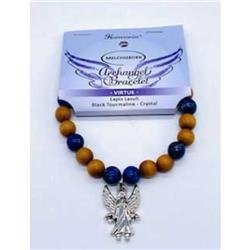 JB8A019 8 mm Archangel Melchizedek Virtue Bracelet, Lapis Lazuli, Quartz Crystal & Black Tourmaline