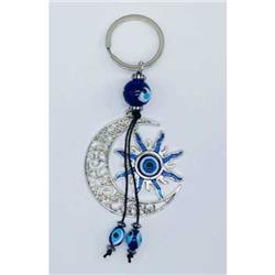 Sun & Moon Evil Eye Keychain - Silver & Blue