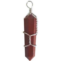Wrapped Point Necklace Pendant - Red Jasper