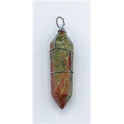 JWPUNA5 Unakite Wire Wrapped Point Pendants - Set of 5