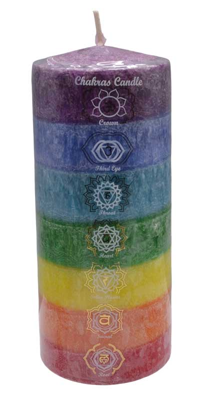 CP3CHA 3 x 6 in. 7 Chakra Pillar Candle