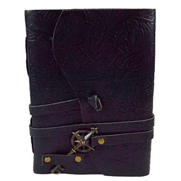 BBBC03 5 x 7 in. Embossed Leather Book with Key & Cord, Black