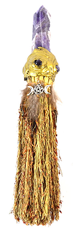 FBRM019 10 in. Triple Moon Crystal Broom, Multi Color