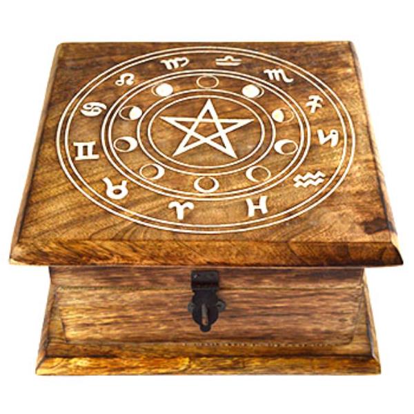 Picture of Azuregreen FBMT14 7 x 7 x 3.5 in. Zodiac Moon Phase wood Box