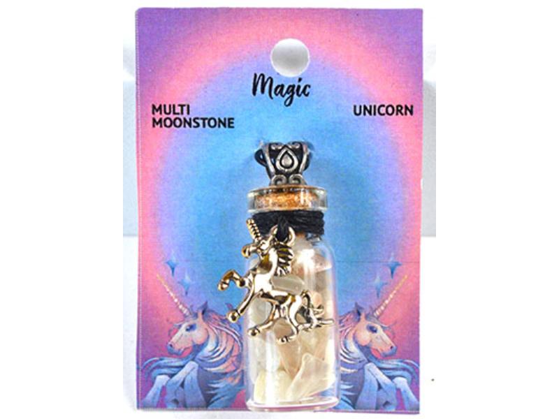 JNCMOO Moonstone Chips in Bottle with Unicorn Necklace