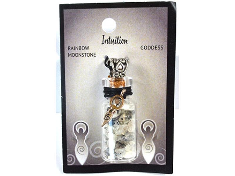 JNCRMS Rainbow Moonstone Chips in Bottle with Goddess Necklace