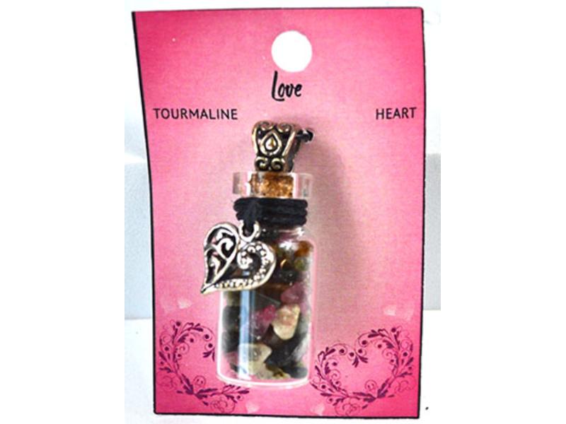 JNCTOU Torrmaline Chips in Bottle with Heart Necklace