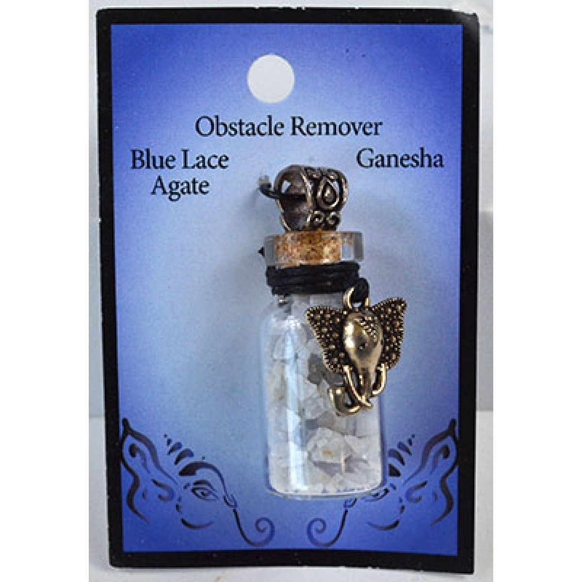 JNCBLA Blue Lace Agate Chips in Bottle with Ganesha Necklace