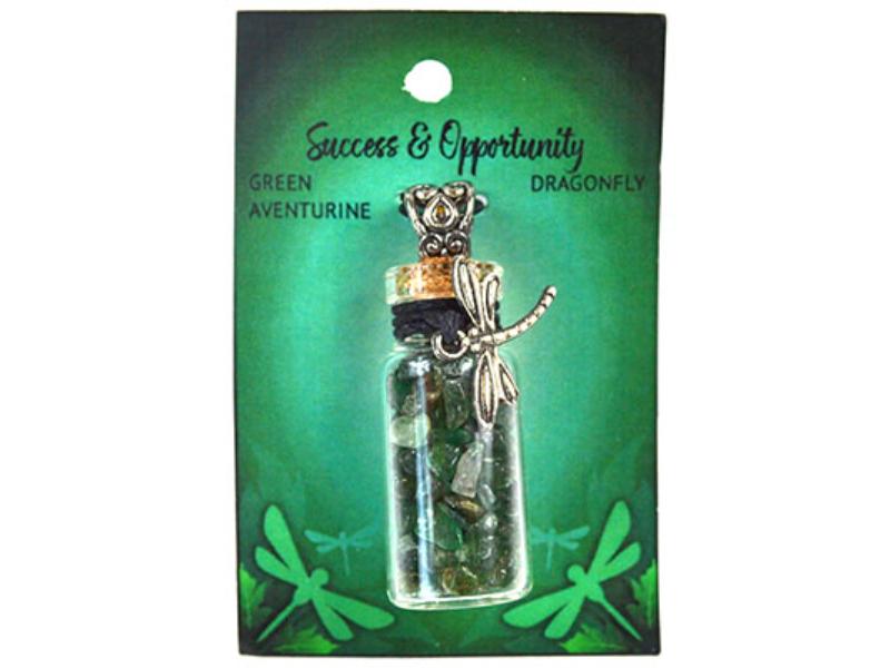 JNCGA Green Aventurine Chips in Bottle with Dragonfly Necklace