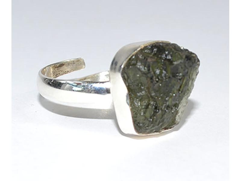 Picture of AzureGreen JRMOL Moldavite Adjustable Ring&#44; Silver