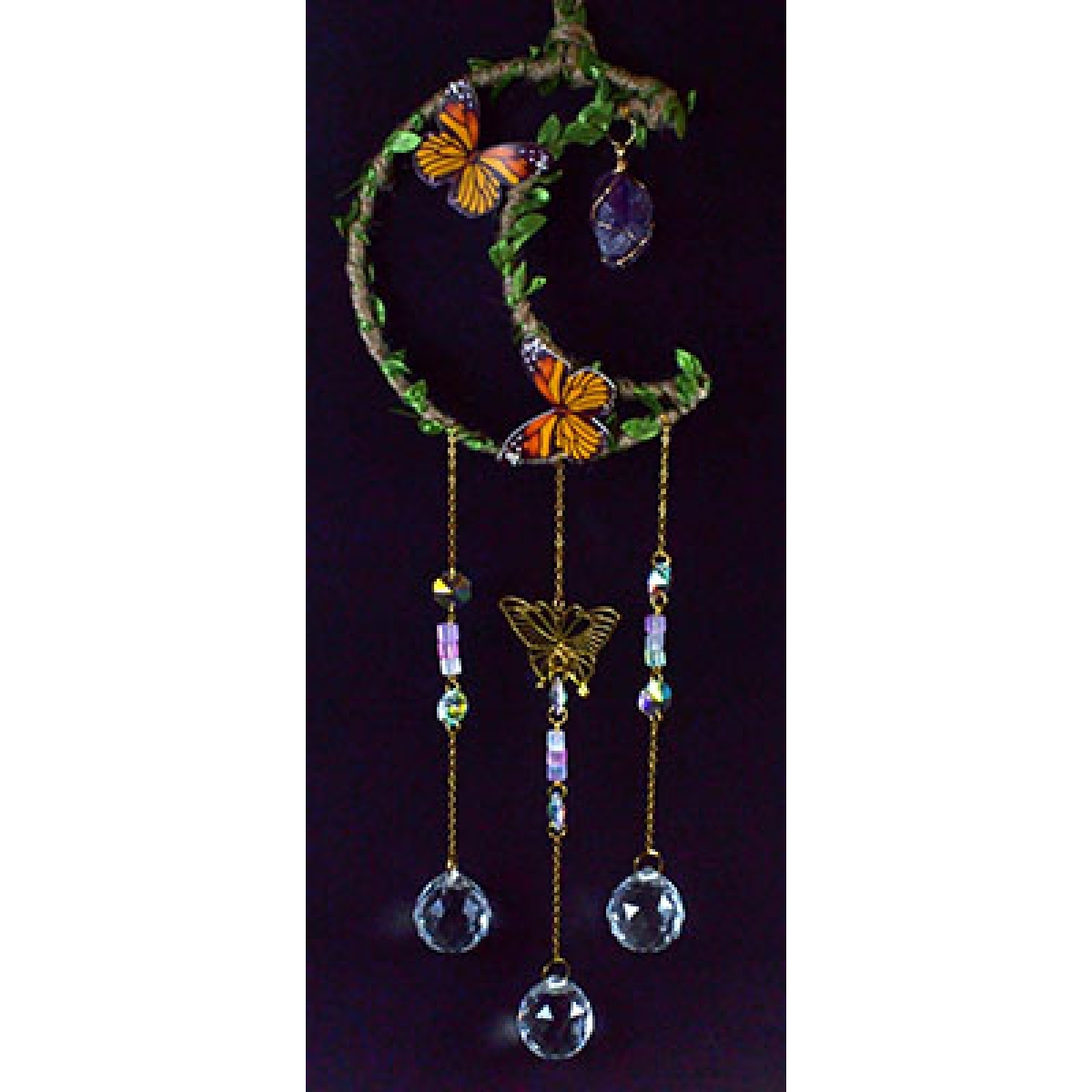 FSCWH51 21 in. Amethyst Moon with Butterfly Sun Catcher