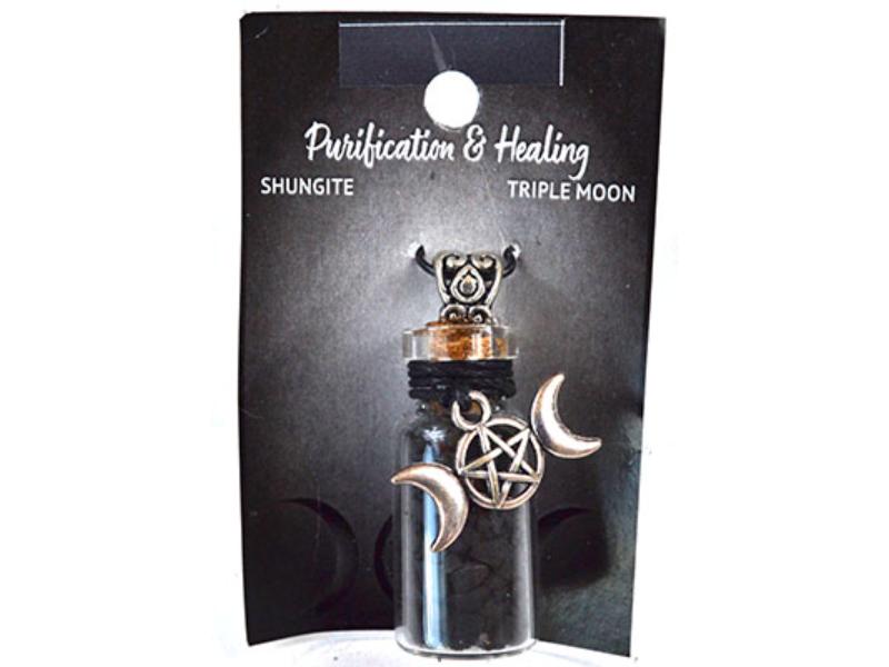JNCSHUT Shungite Chips In Bottle with Triple Moon Necklace