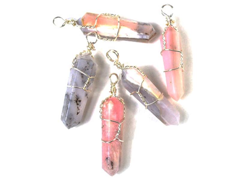 JWPPO5 Opal Wire Wrapped Point Pendant, Pink - Set of 5