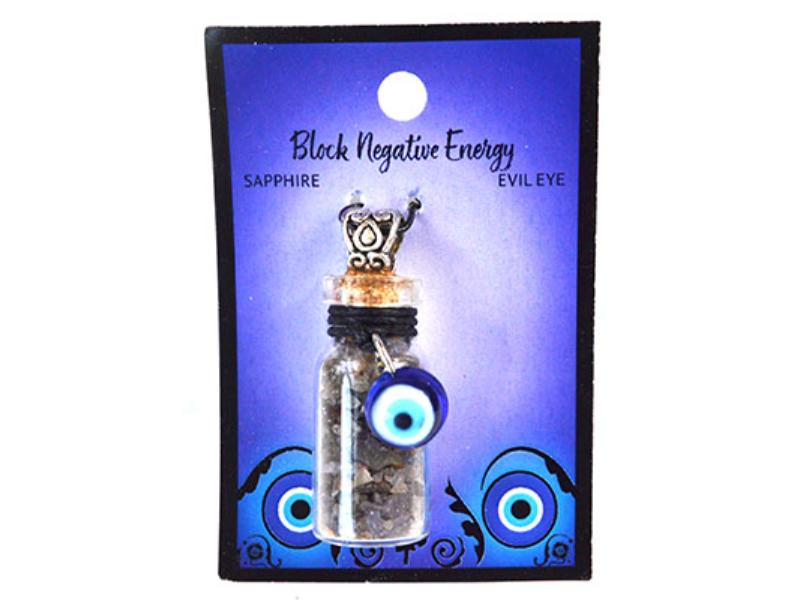 JNCSAP Sapphire Chips in Bottle with Evil Eye Necklace