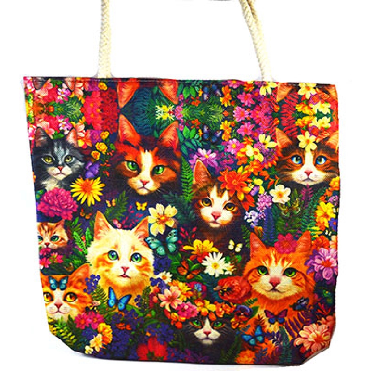RB3455 17 x 17 in. Cat & Flowers Tote Bag