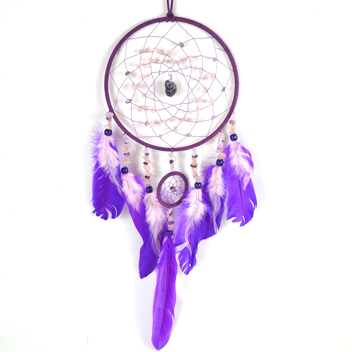 Azure Green RDC067 6.75 x 22 in. Amethyst & Rose Quartz Dream Catcher