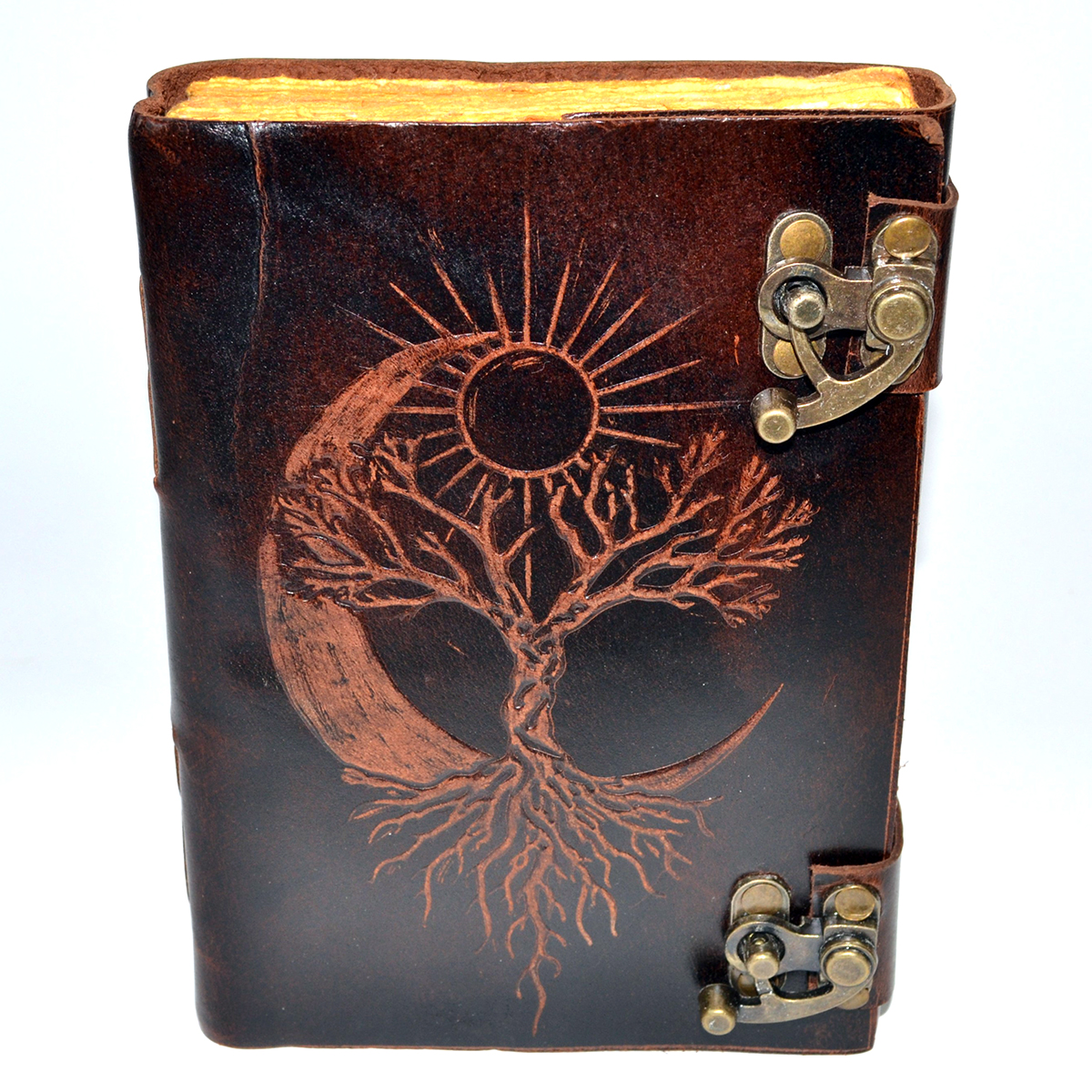 BBBL3478 Sun, Moon & Tree Aged Looking Paper & Leather Journal with Latch