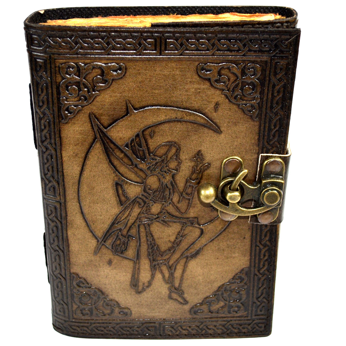 BBBL3529 Fairy on Moon Aged Looking Paper & Leather Journal with Latch