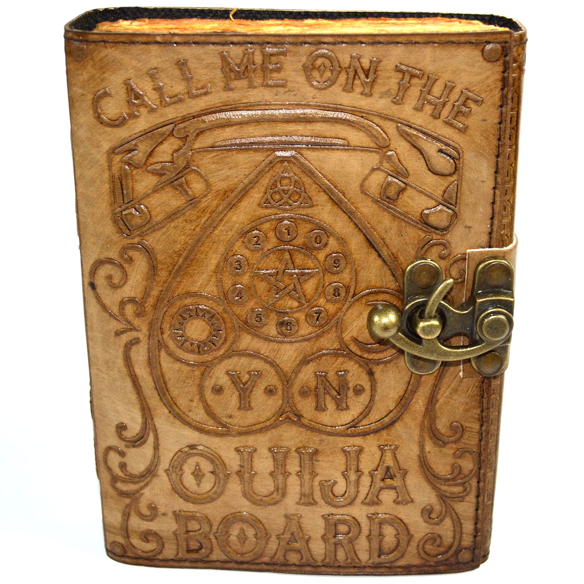 BBBL3530 Call Me on the Ouija Board Aged Looking Paper & Leather Journal with Latch