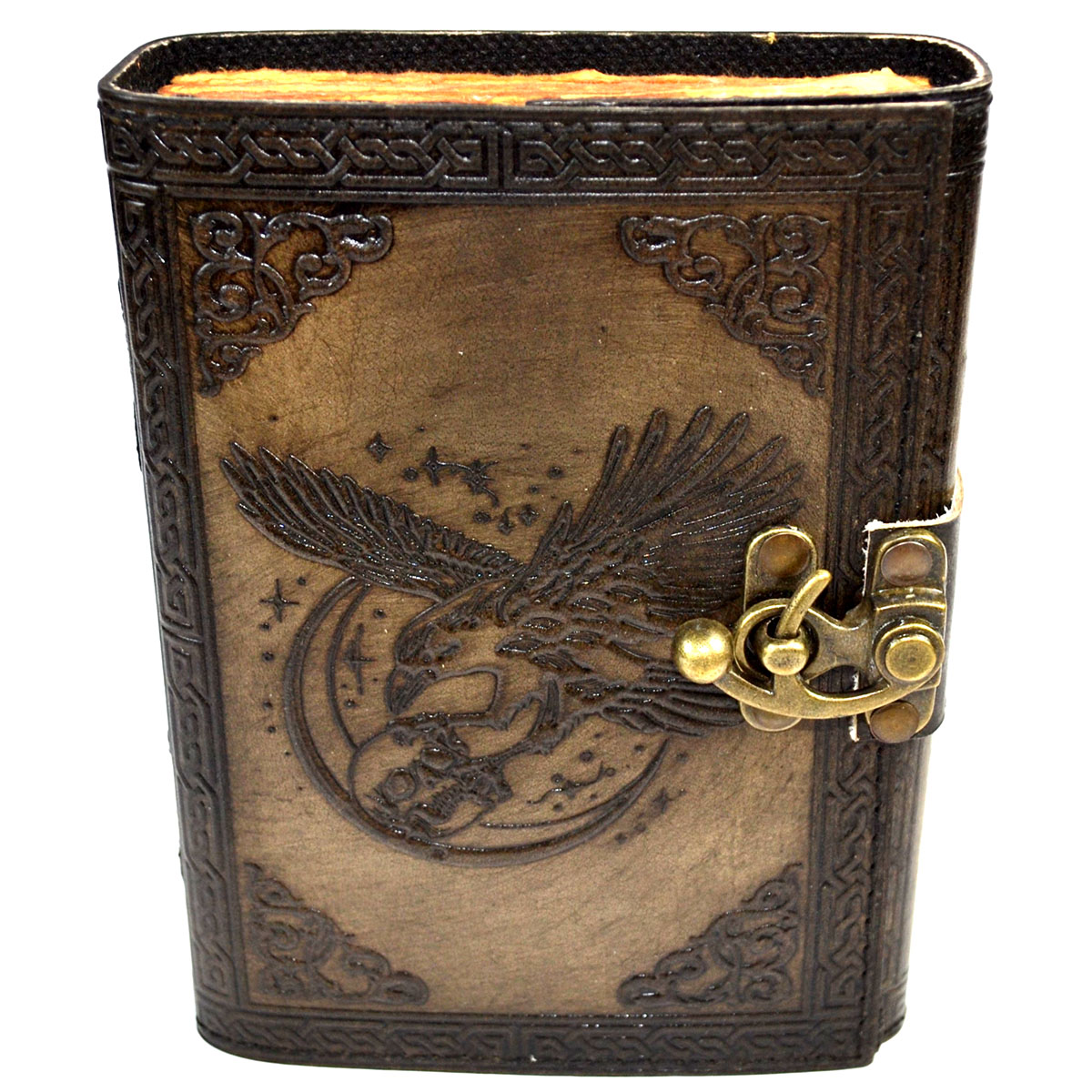 BBBL3531 Raven & Skull Aged Looking Paper & Leather Journal with Latch