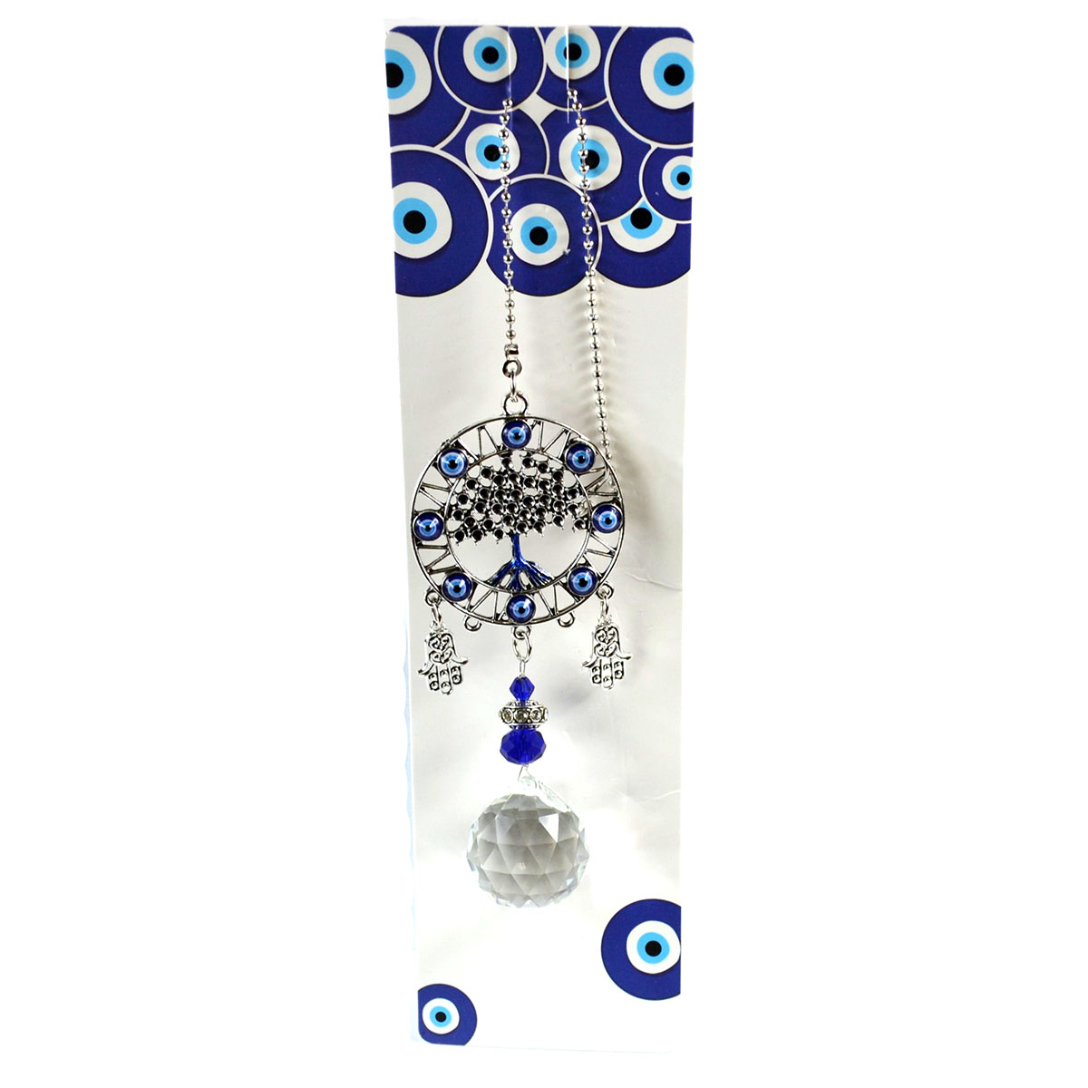 FWH011 13.25 in. Tree of Life & Faceted Crystal Evil Eye Wall Hanging Decor