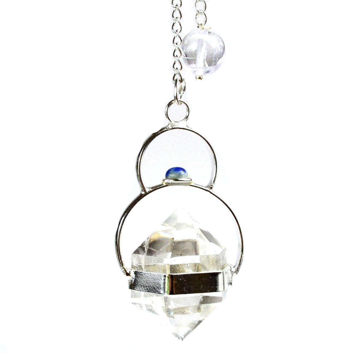 GPF255 Faceted Clear Quartz with Lapis Pendulum
