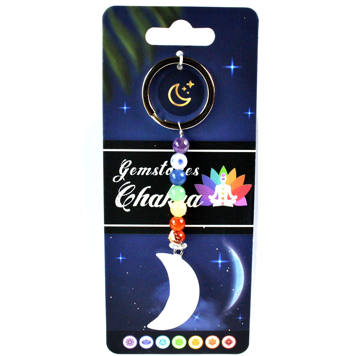JK037 Crescent Moon with Chakra Stones Keychain