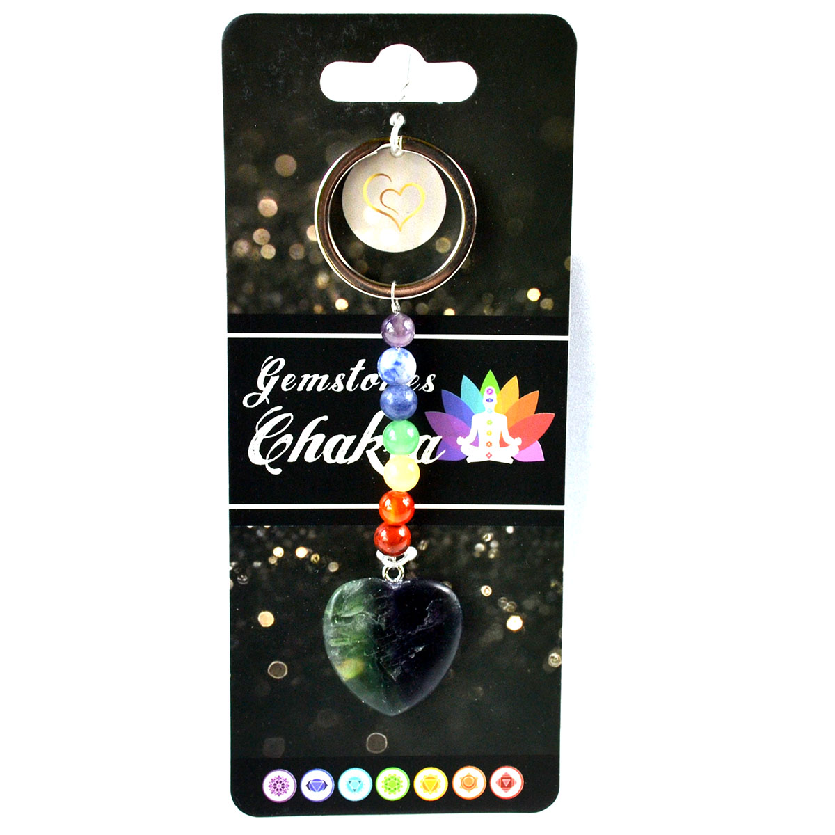 JK038 Heart with Chakra Stones Keychain