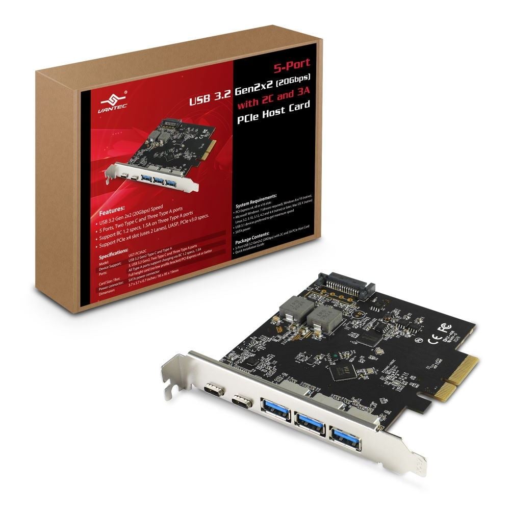 Picture of Vantec Thermal Technologies UGT-PC3A2C 5-Port USB 3.2 Gen2x2 20 Gbps with 2C & 3A PCIe Host Card