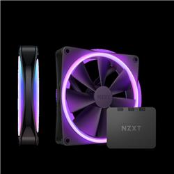 Picture of NZXT RF-D14DF-B1 F140 RGB Duo 2 x 140 mm FDB 4-pin PWM Cooling Fan&#44; Black