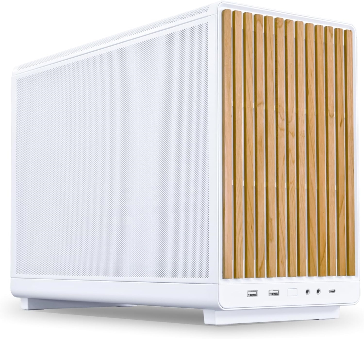 Picture of Lian Li A3W-MATX-WD WHITE 2 x 2.5 SSD M-ATX ITX Micro Form Factor Chassis 360 mm AIO Modularity Wooden Mini Tower Gaming Case&#44; White