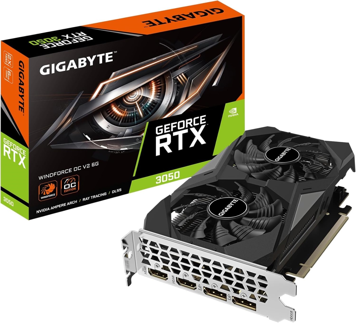GV-N3050WF2OCV2-6GD GeForce RTX 3050 Wind Force 6GB 96 Bit GDDR6 OC V2 6G Graphics Card, Black