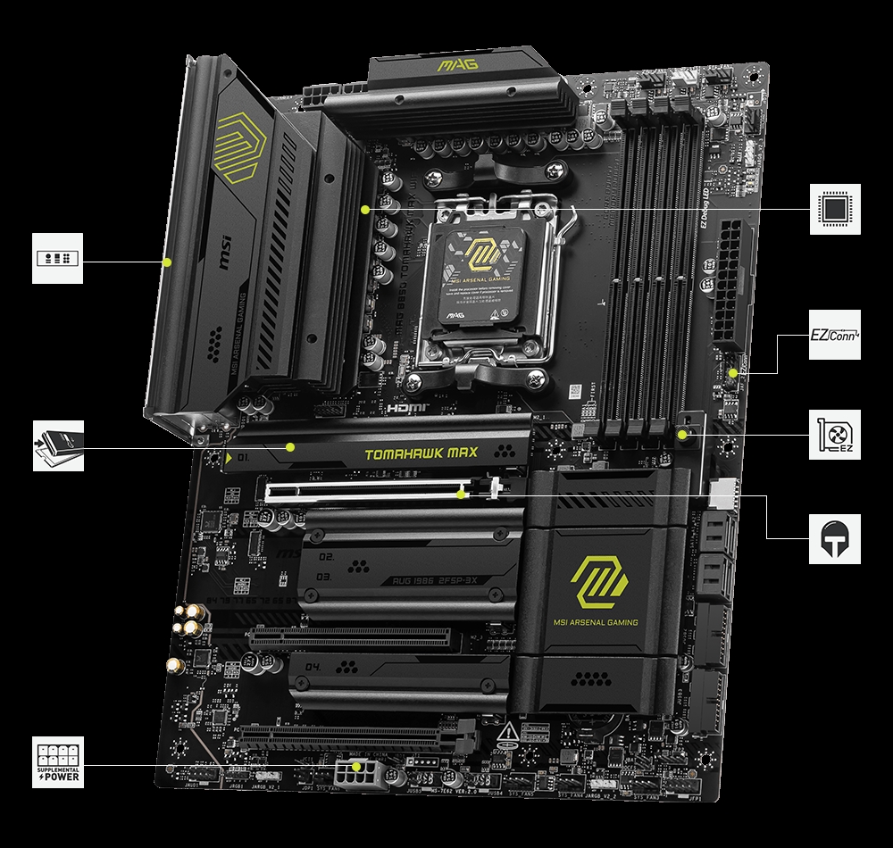 Picture of MSI B850TMAHAWKWIFIMAX 256 GB Mag B850 AM5 DDR5 ATX Gaming Motherboard