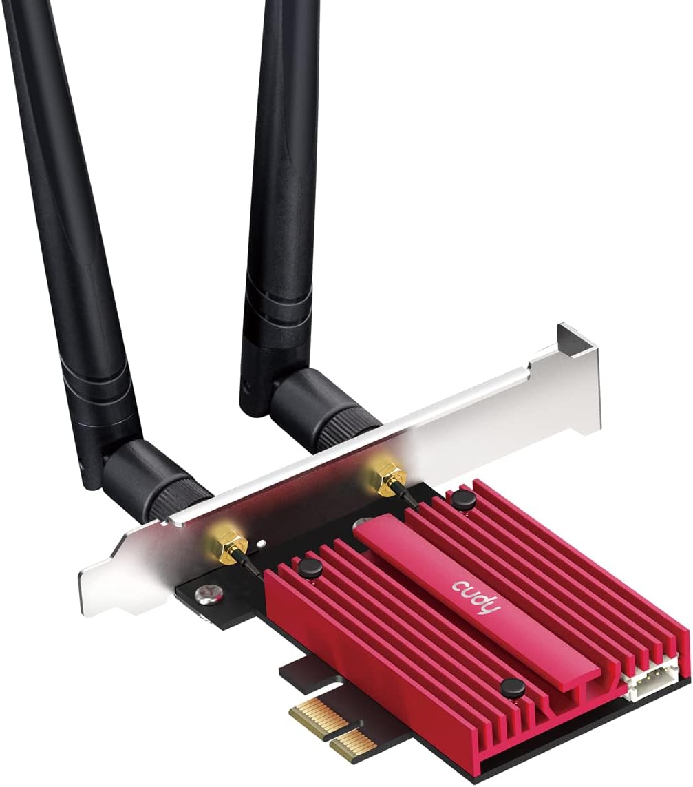 Picture of Cudy WE9300 BE9300 Wi-Fi 7 Bluetooth 5.4 PCI Express Card Adapter with Heatsink RTL - Black & Red