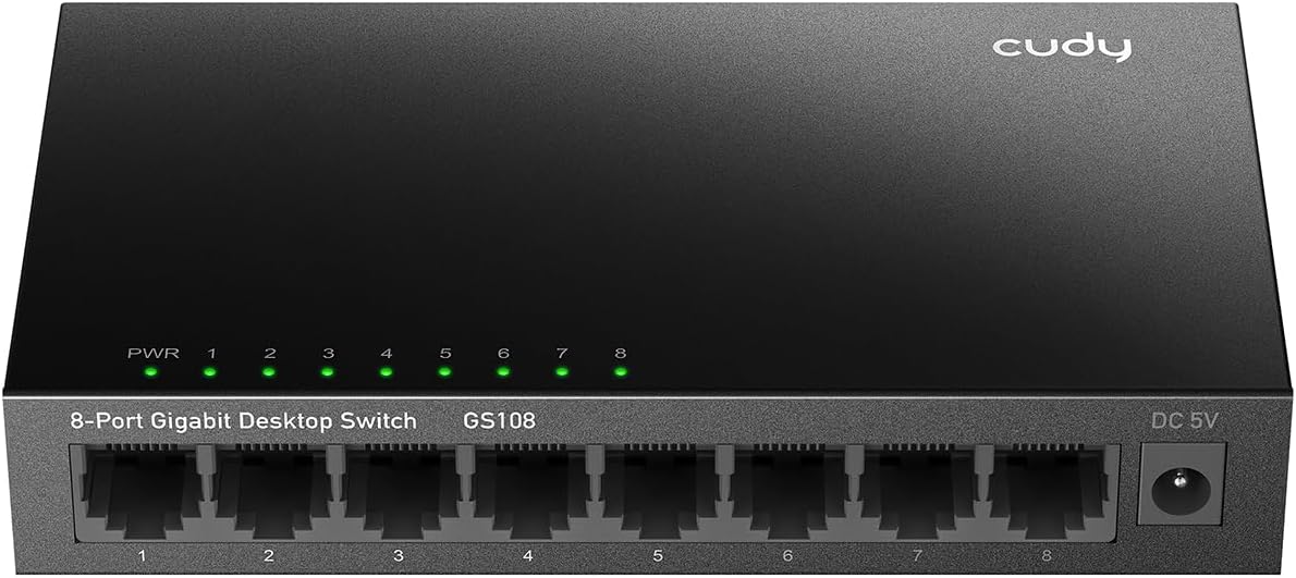 GS108D 8 Port Gigabit Unmanaged Ethernet Network Switch - Splitter Plug & Play - Black