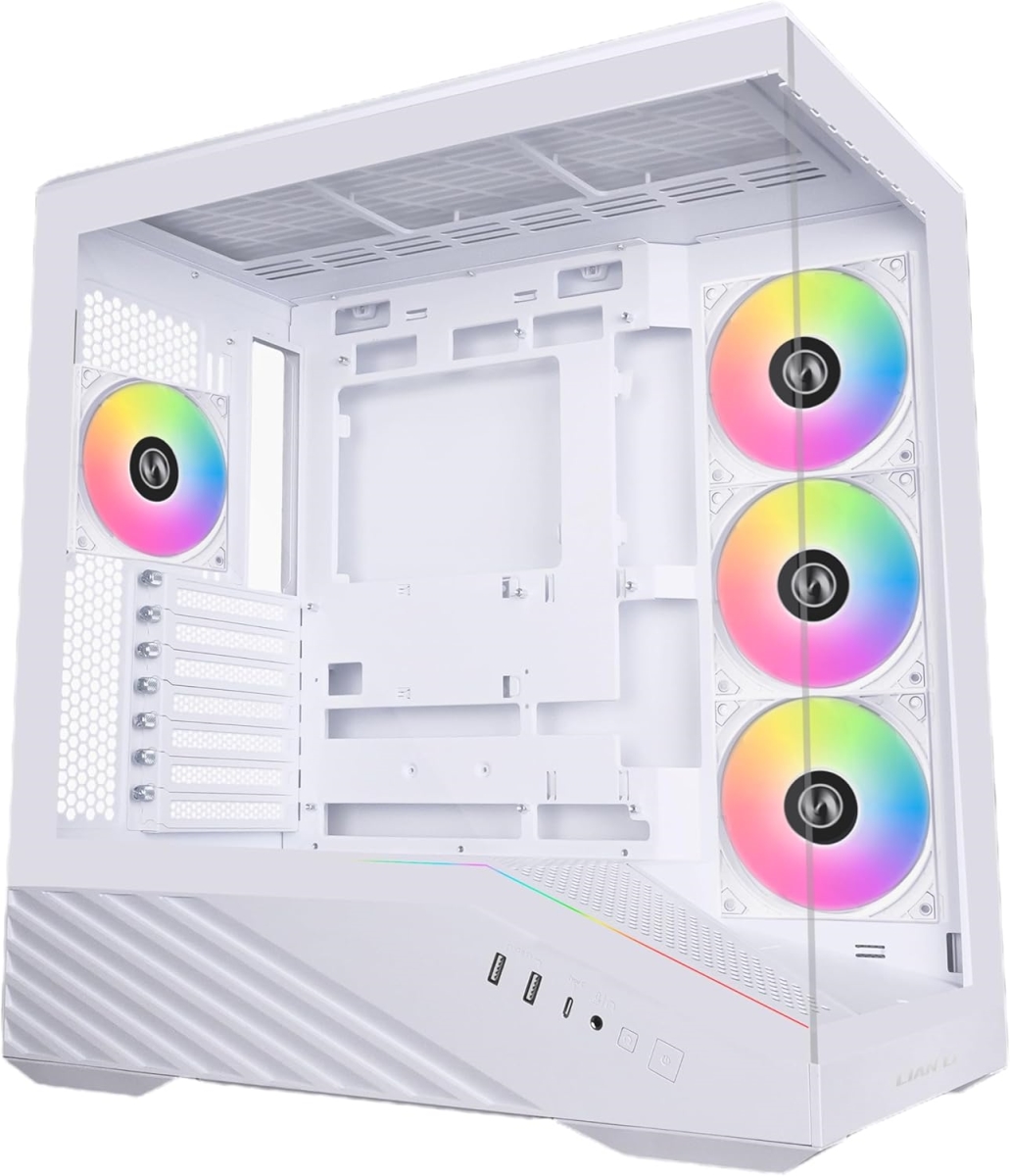 Picture of Lian-Li V100RW 4 x 120 mm ARGB PWM Optimized Airflow Fans Mid Tower Case - White