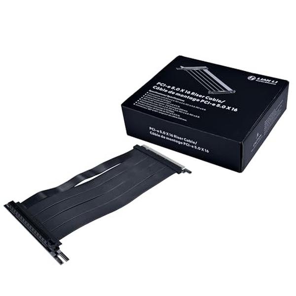 Lian Li - PCIE 5.0 Riser Cable Premium PCI-E 16X 5.0 Double Bandwidth Extender Riser Cable Length 200mm;20cm. Compatible with PCIe 4.0, Black...