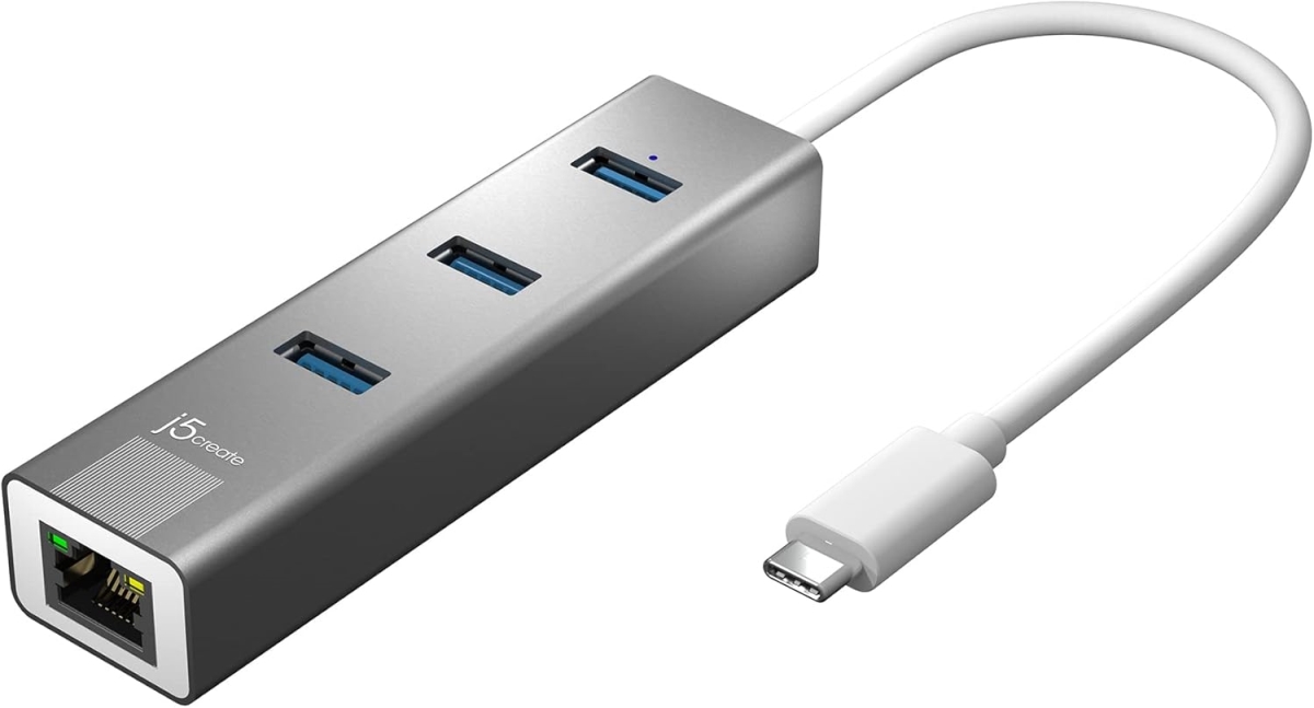JCH474 USB-C 3-Port Hub with Gigabit Ethernet Multi Adapter - Black