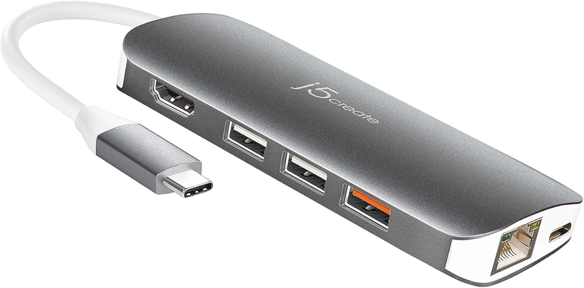 JCD384 9-in-1 USB-C to 4k HDMI Multiport Adapter Dock Hub with Ethernet, Gray